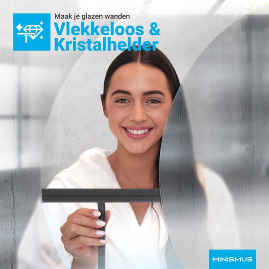 Minismus Raclette de Douche avec Support Magnétique Système de Suspension Sans Embouts - 21 cm de Large - Zwart