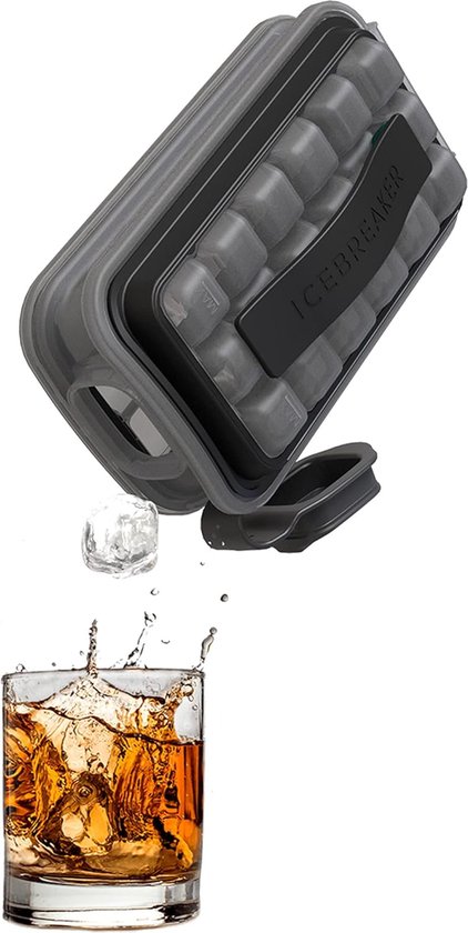 Icebreaker Black POP 2023 – Moule à Glaçons Luxe Sans Contact Pour Whisky & Cocktails, 18 Gros Cubes Parfaitement Purs