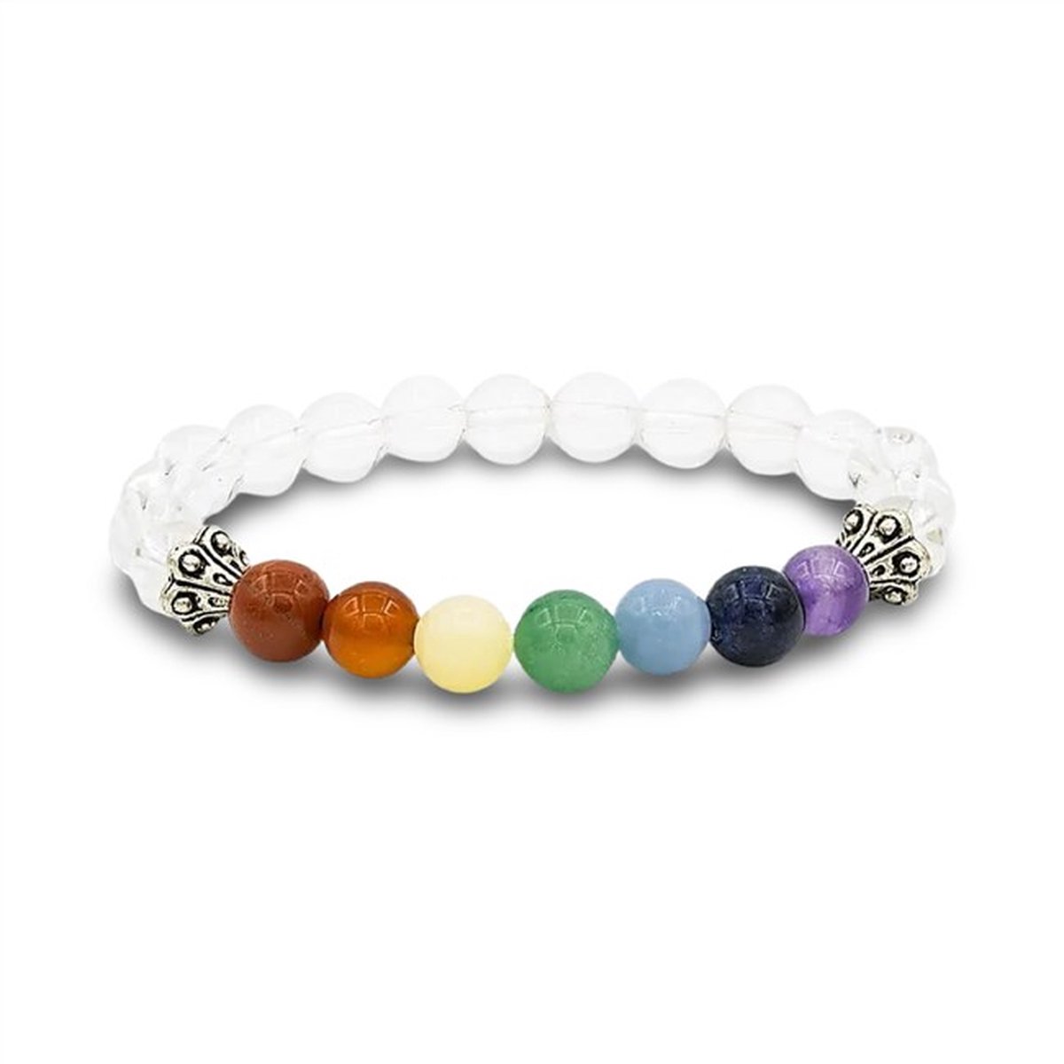 Chakra bergkristal elastisch - Chakra armband - Chakra edelstenen - Armband met chakra edelstenen en bergkristal