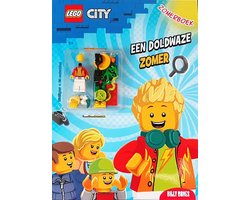 foto van LEGO City zomerboek + minifiguur & 23 onderdelen! - Voor kinderen vanaf 5 jaar - Boordevol spelletjes en strips - Cadeau speelgoed jongen 6 jaar / 7 jaar / 8 jaar / 9 jaar - Vakantieboek / vakantie doeboek