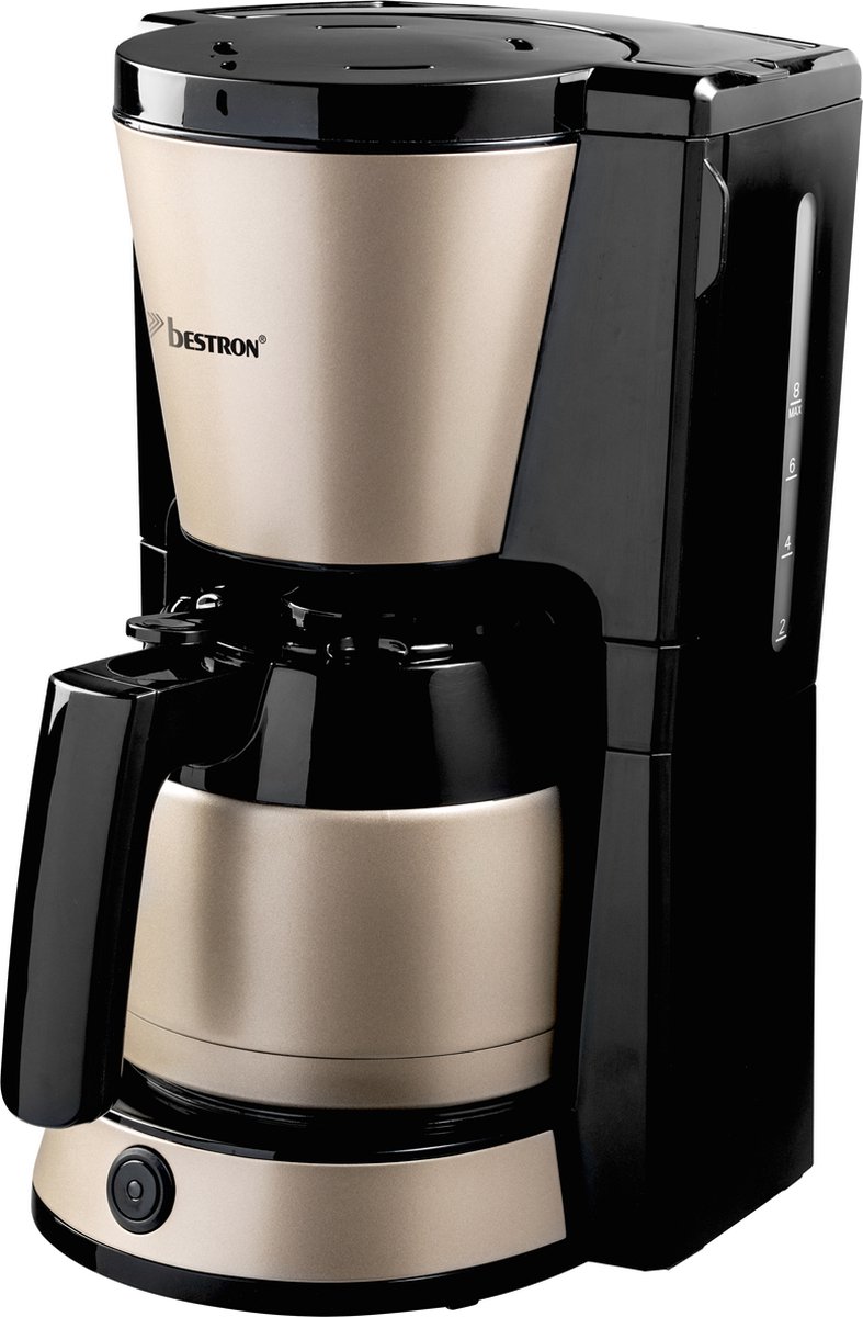 Bestron Koffiezetapparaat voor filterkoffie Filterkoffiemachine met thermokan voor 8 kopjes inclusief permanent filter & automatische uitschakeling 900W kleur: Lichtbeige