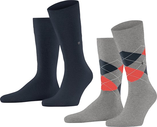 Lot de 2 paires de chaussettes homme Burlington Everyday Argyle Mix - gris (lunaire) - Taille : 40-46