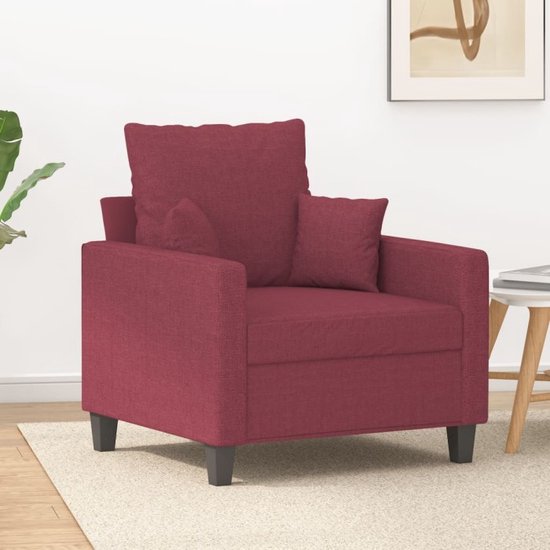 Fauteuil met voetenbank 60 cm stof wijnrood