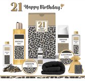 Geschenkset “21 Jaar Happy Birthday!” - 9 producten - 800 gram | Giftset voor haar - Luxe wellness cadeaubox - Cadeau vrouw - Gefeliciteerd - Set Verjaardag - Geschenk jarige - Cadeaupakket - Vriendin - Zus - Verjaardagscadeau - Goud - 21 Dinner