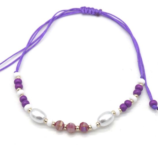 Bracelet Femme - Perles et Perles - Longueur Ajustable - Violet
