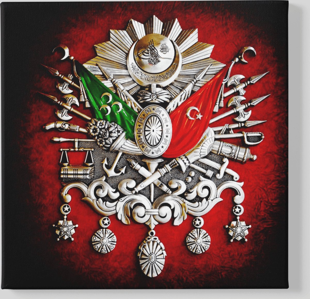 Trendex Global Canvas Schilderij - Ottomaanse wapenschild - 100x100 cm Rood