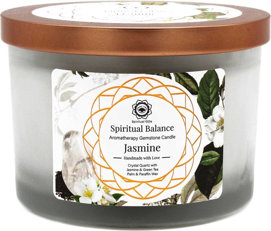 Green Tree - Edelsteenkaars - Aromatherapie - Geurkaars - Spiritual Balance - Jasmijn - met edelstenen - 256g