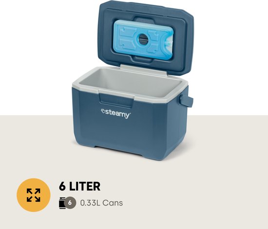 Steamy Cool 6 - Kleine Koelbox Inclusief Koelelement! - 6 Liter - Blauw - Steamy