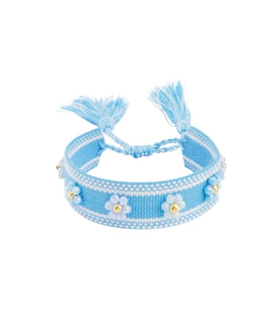 Armband - Flowers - Blauw - Polyester/ Stainless steel