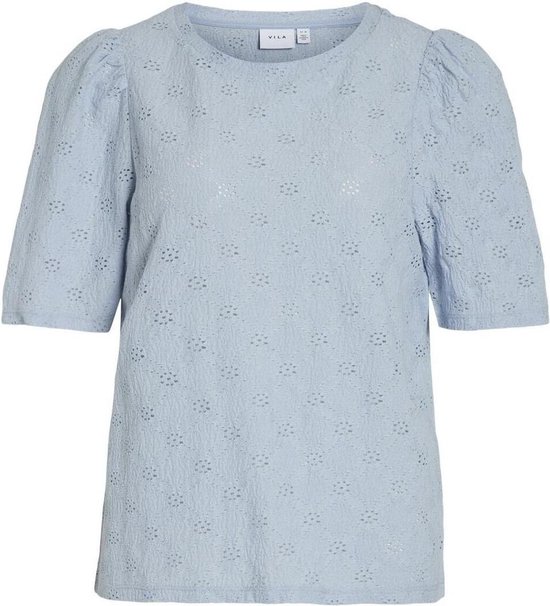 Vila T-shirt Vimelanie S/s Pointelle Top 14093592 Kentucky Blue Dames Maat - XL
