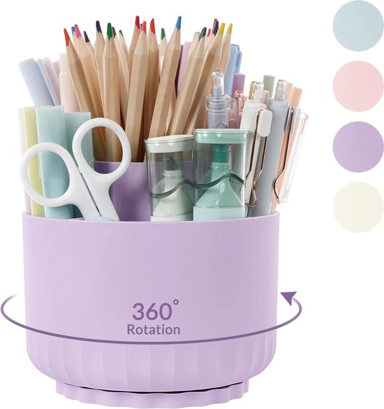 SOUJOY Pennenhouder Organizer, 360 ° draaibare bamboe kunstbenodigdheden organizer met 11 compartimenten, kleurpotlood opslag caddy, houd 200 potloden, bureau standaard doos voor markeerpennen