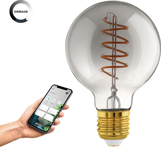 EGLO connect.z Smart LED Lamp -E27 - Ø - Smoke - Rookglas - 2000K - Dimbaar - Zigbee