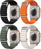 Podec Smartwatch - Nylon Strap Multicolor Set van 4 - Geschikt voor Apple Watch - Bandje Geschikt voor iWatch 42 / 44/ 45 / 49 mm - Geschikt voor Series 1/2/3/4/5/6/7/SE