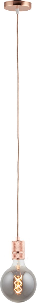 Pendel Rosé Goud - Inclusief Lichtbron Rookglas - Classic - 1.5m Snoer - Met Plafondkap