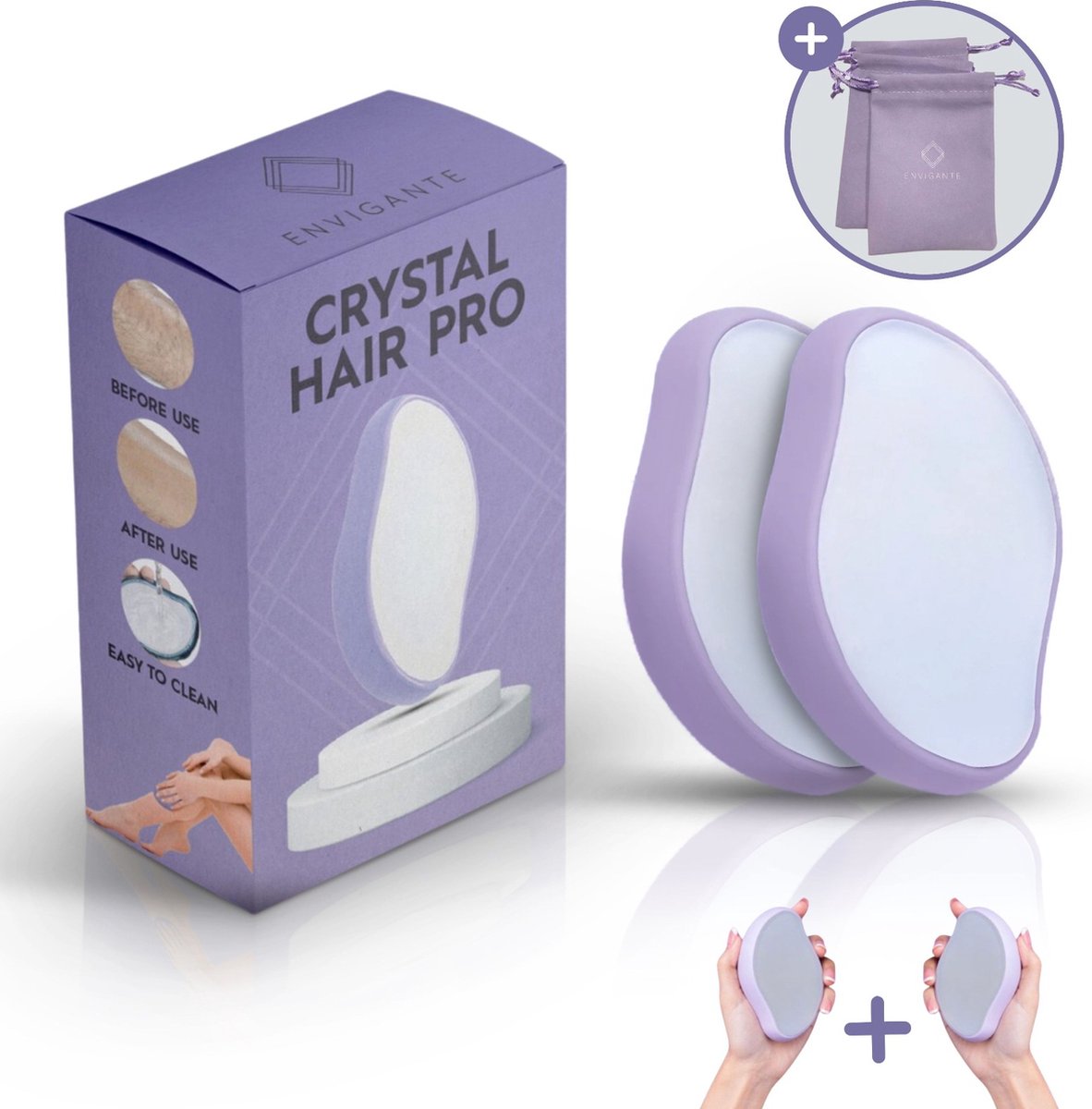 Goedkoopste Crystal Hair Pro Double Pack - 2 stuks | Paars | Inclusief 2x opbergzakje | Crystal Hair remover | Crystal hair removal | Crystal hair eraser