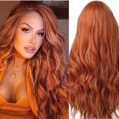 Frazimashop- kleur oranje Pruik Hittebestendige - Pruiken Dames Lang krullen Haar - #Front Lace Wig 13x4# Hoge kwaliteit synthetische pruik 65 cm