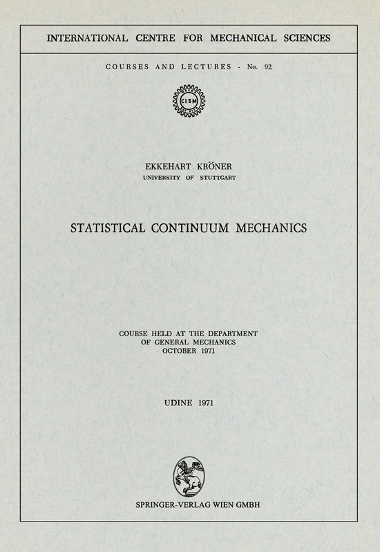 Statistical Continuum Mechanics - cover