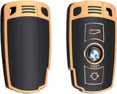 Autosleutel hoesje - TPU Sleutelhoesje - Sleutelcover - Autosleutelhoes - Geschikt voor BMW - zwart - goud - E4 - Auto Sleutel Accessoires gadgets - Kado Cadeau man - vrouw