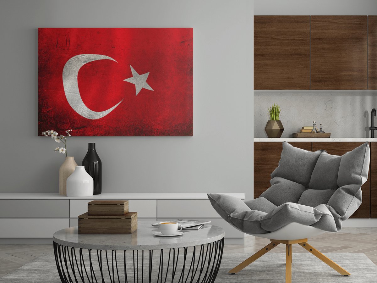 Trendex Global Canvas Schilderij - Turkse Vlag - Modern - Wanddecoratie - 90x60 cm Rood