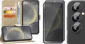 Hoesje geschikt voor Samsung Galaxy S24 - Privacy Screenprotector Volledig Dekkend Glas & Camera - Portemonnee Book Case Goud