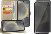 Hoesje geschikt voor Samsung Galaxy S24 Plus - Privacy Screenprotector Volledig Dekkend Glas - Portemonnee Book Case Goud