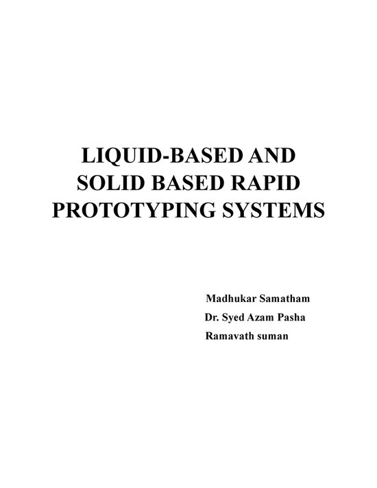 LIQUID-BASED AND SOLID BASED RAPID PROTOTYPING SYSTEMS (ebook), Dr ...
