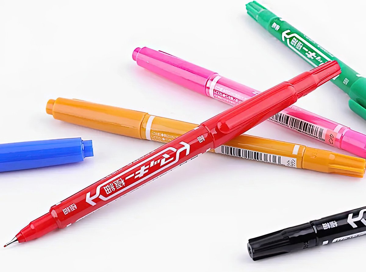 Ainy - Duo Fineliners - set van 12 kleur fineliner / viltstiften | fine liner manga / anime tekenen | bullet journal stiften | handlettering markers | Pigment liner | calligraphy pennen — afbeelding 4