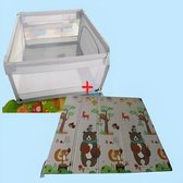 Mobiclinic Happyland - Box met tapijt - Baby's en kinderen - 120x120x0,8 cm - Opvouwbaar - Draagtas - Groen