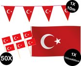 Landen versiering pakket Turkije- gevelvlag Turkije(150cmX90cm)-prikkertjes Turkije(50stuks)-vlaggenlijn Turkije(1stuks)-Europa party decoratie (Turkije)