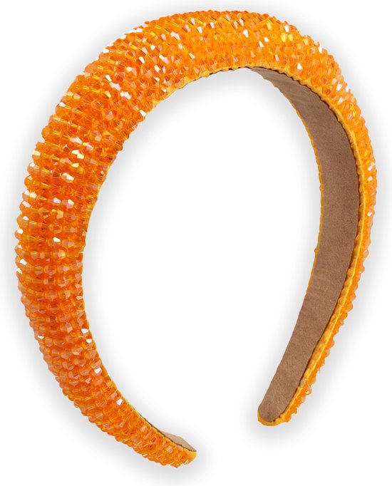 Lajetti - Glitter Haarband Dames Diadeem Oranje Strass Koningsdag