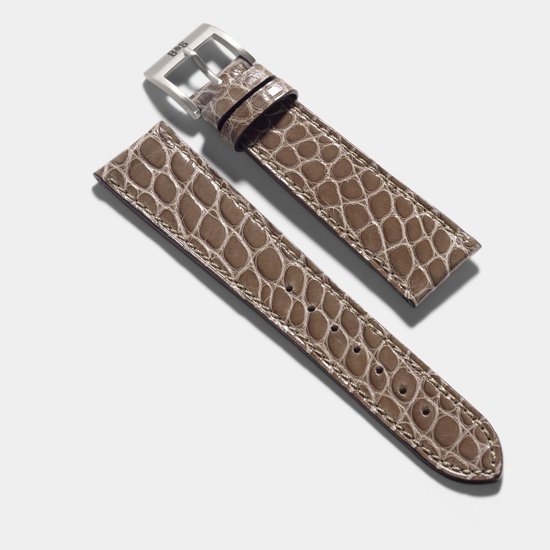 Bracelet de montre en cuir B&S Luxury - Alligator gris Loutre Brilliant - 20 mm