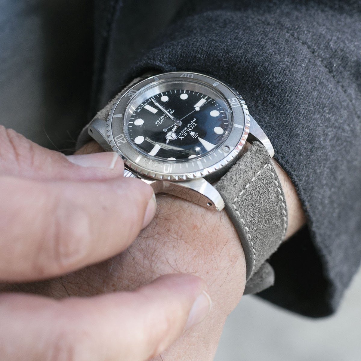 BS Leren Horlogeband Luxury - Rugged Grey Boxed Stitch - 20mm