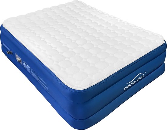Matelas pneumatique AeroRest Cloud Top pour 2 personnes | 210 cm de longueur | Surmatelas amovible | Avec pompe intégrée | Sac de transport inclus |