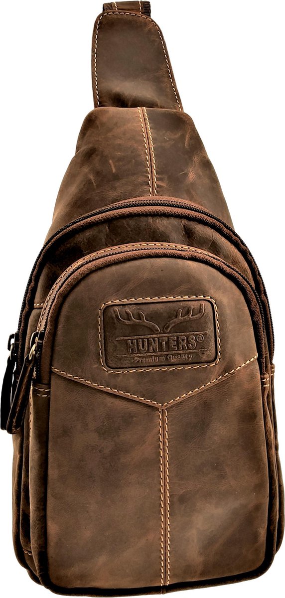 Hunters Crossbodytas Unisex - Bruin Buffelleer - Slingbag - Informal Crossbody Tas - Schoudertas