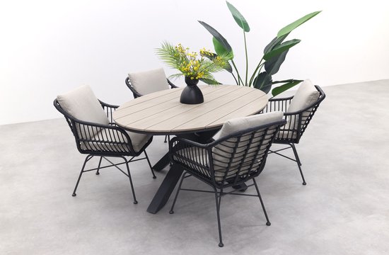 GI Margriet noir/sable / Edison 180 x 115 cm. table - salon de jardin ovale