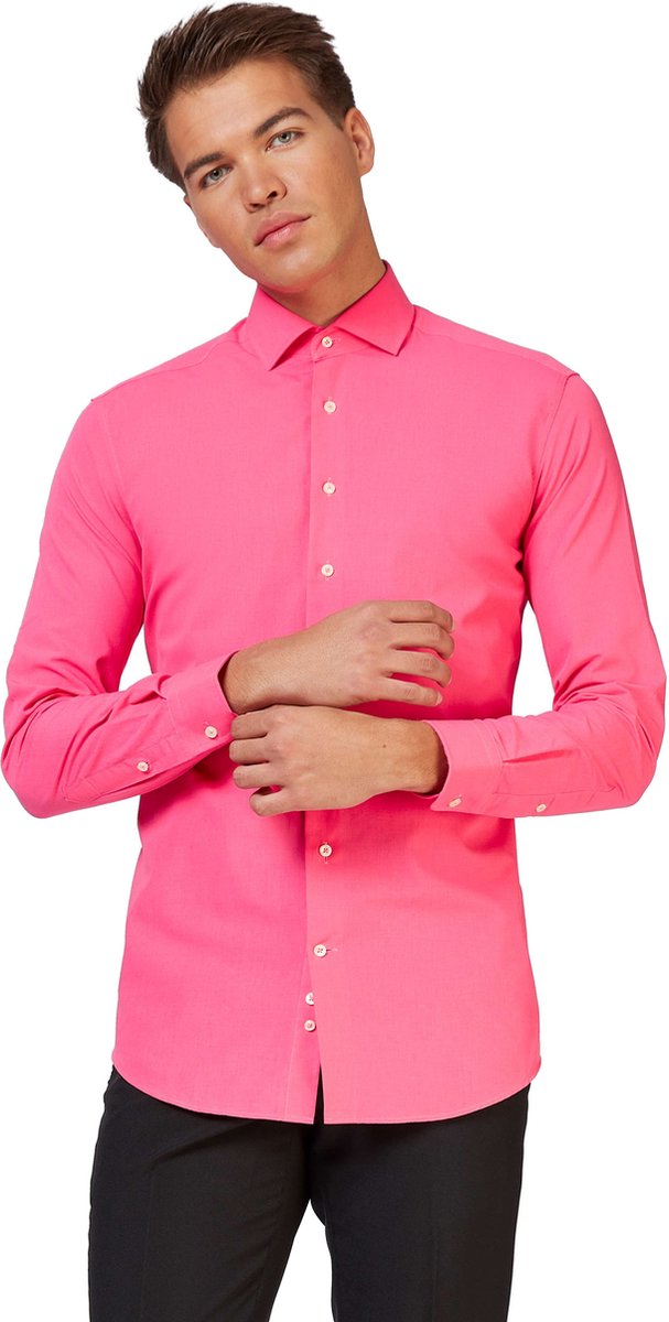 OppoSuits Mr. Pink Shirt - Heren Overhemd - Carnavalskleding - Casual Effen Gekleurd - Roze - Maat EU 45/46