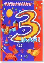 Hoera 3 Jaar! Luxe verjaardagskaart - 12x17cm - Gevouwen Wenskaart inclusief envelop - Leeftijdkaart