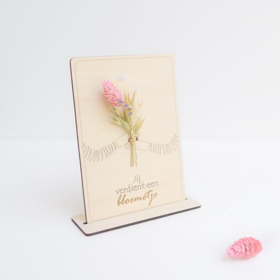 Coffret cadeau mini "Pour toi" (rose) - by Nordhus - mini bouquet sur carte en bois - fleurs séchées - cadeau original - Fête des mères - merci - juste comme ça - fête - anniversaire - fin d'année scolaire - professeur - merci professeur