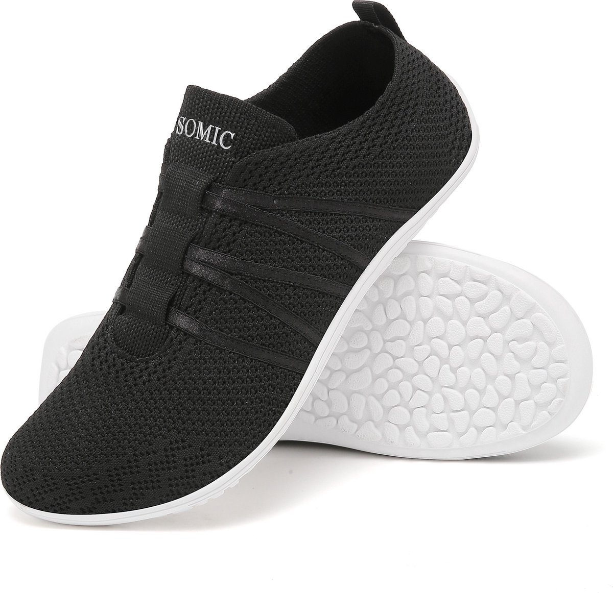 Somic Barefoot Schoenen - Instappers - Gymschoenen Zaalschoenen - Sportschoenen Sneaker - Ademend Knit Mesh - Platte Zool - Zwart - Maat 40