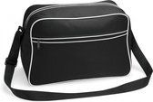 BagBase Schoudertas Retro - zwart - met rits zakken - middelgroot - 40 x 28 x 18 cm - 18L