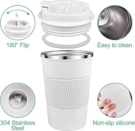 Flintronic Koffiemok 350 ml autobeker reisbeker | thermobeker, roestvrij staal koffie-to-go