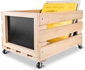 Creative Deco Opbergkist voor LP's met krijtbord | Opbergbox voor 80 Platen Plank Houten Kist Op Wieltjes 46 x 36 x 29 cm (+/- 1cm) | Vinyldoos Platenkist Hout | Voor Fruit, Wijn, Speelgoedkist
