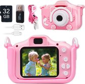 Kindercamera - Camera voor Kinderen - Volledige HD-camera - Fotografieset voor Kinderen - Selfiecamera - Fotografeer- en videofunctie - Inclusief 32 GB geheugenkaart + Micro USB-kaartlezer en veiligheidsriem - Schokbestendige camera - USB oplaadbaar
