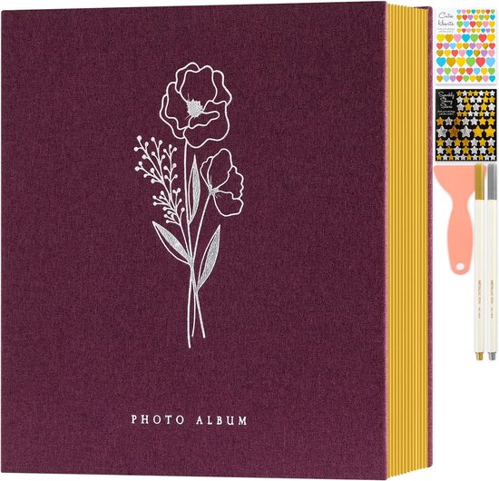 Lanpn Self Adhesive Photo Album Scrapbook 40 Pages Linen Photo Albums DIY Sticky Magnetic Pages Contains 6x4 7x5 A5 Photo for Family Wedding Birthday