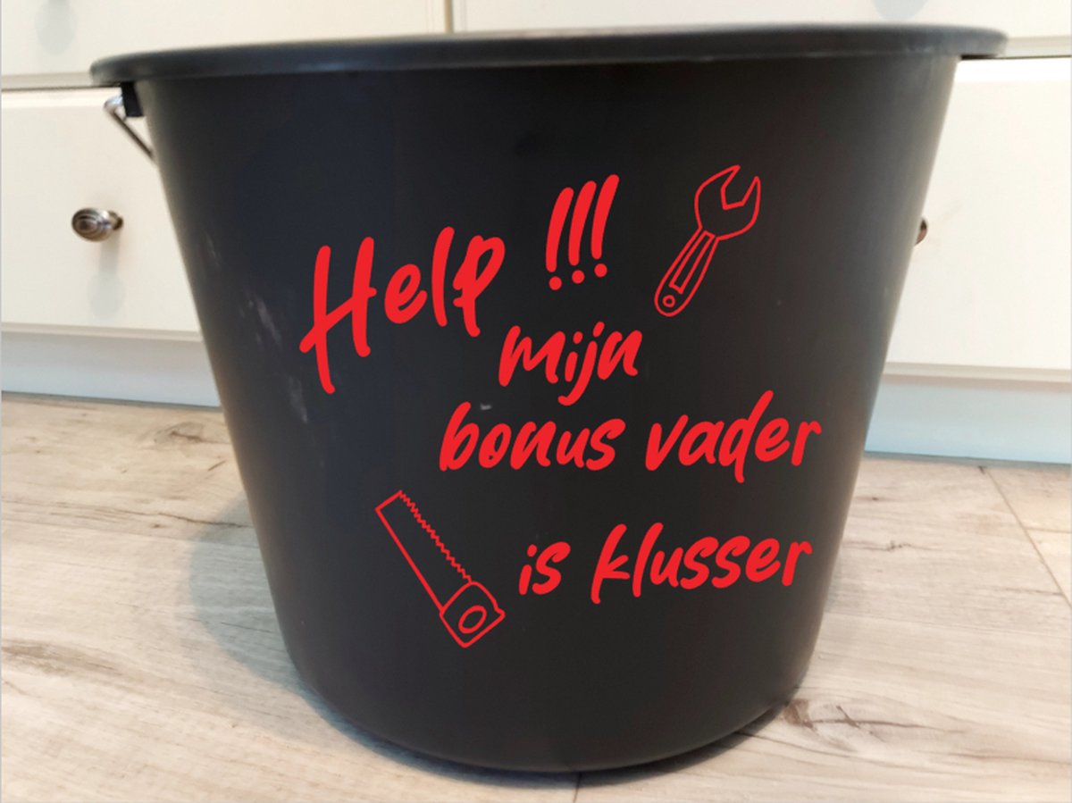 Goedkoopste Bedrukte emmer met tekst Help mijn bonus vader is klusser, Emmer met tekst, Bedrukte emmer, Bonus vader, Vaderdag, Cadeau, Emmer, Cadeau emmer