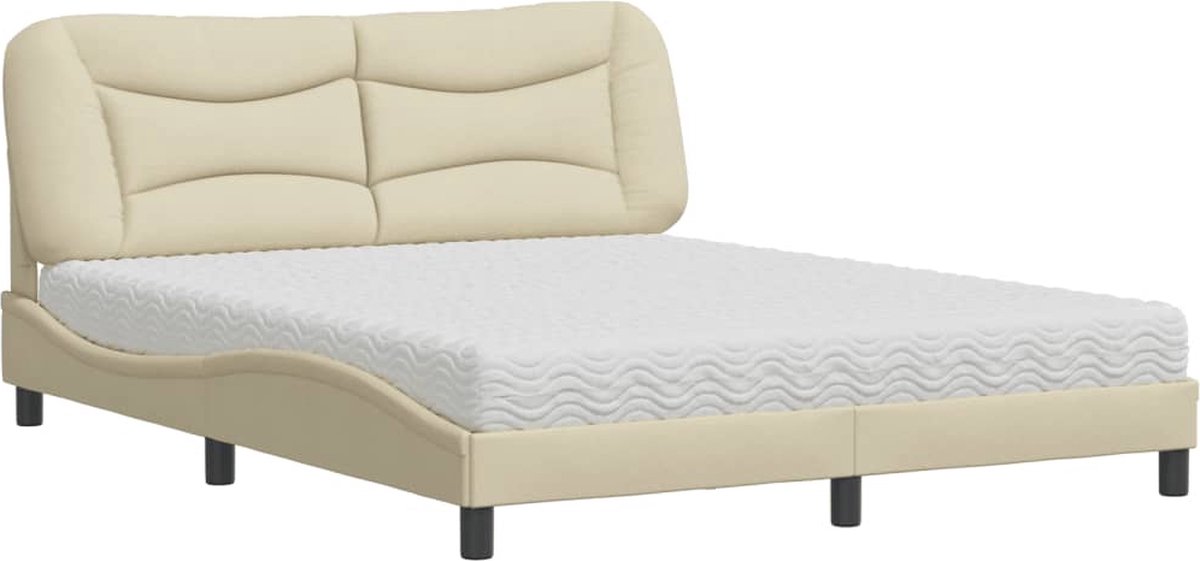 vidaXL - Bed - met - matras - "Hvar" - stof - crèmekleurig - 160x200 - cm