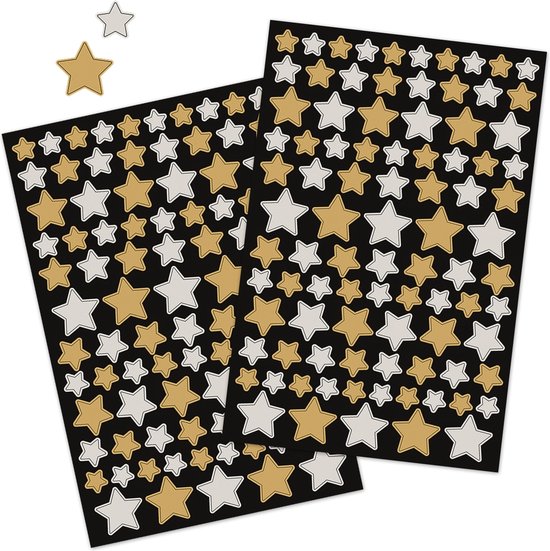 Sterren Stickers Zilver en Goud - 2 Grote Stickervellen met Zilveren en Gouden Sterrenstickers - Knutselen Volwassenen - Kaarten Maken - Stickers Kerst - Stickers Feestdagen - Knutselen Meisjes - Stickers voor Volwassenen - Stickers Meisjes