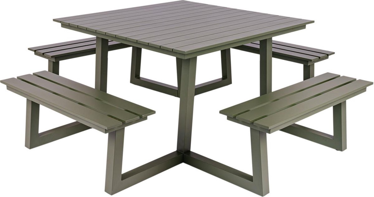 MaximaVida vierkante aluminium picknicktafel Dex 215 cm olijfgroen - open instap