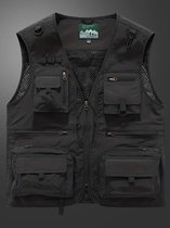 Gilet cargo d'extérieur en nylon respirant – Veste de sport à fermeture éclair pour homme avec plusieurs poches pour les activités de plein air en été – Zwart – XL (52)