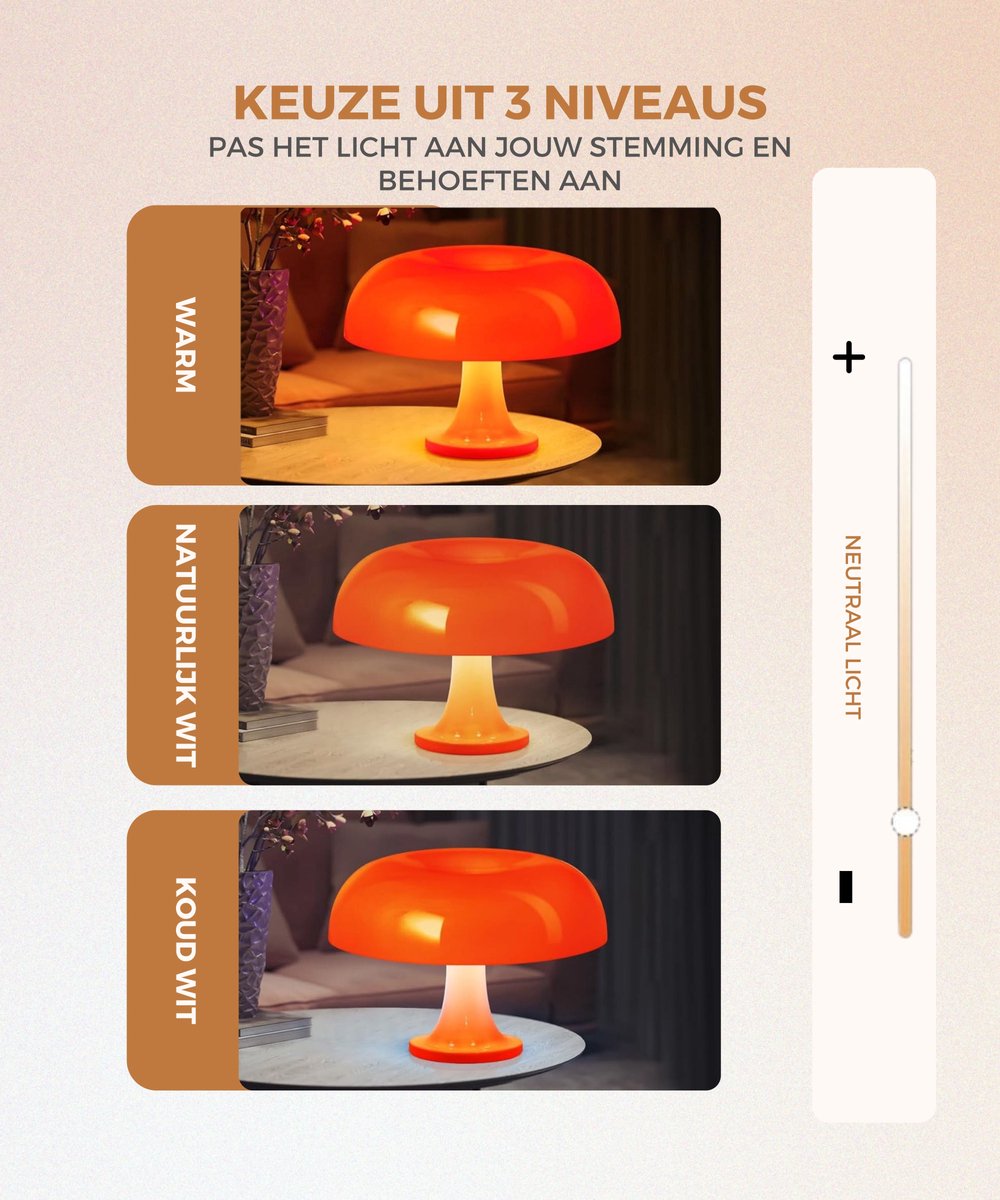 Paddenstoel tafellamp oranje tafellamp met 3 helderheidsmodi keramische behuizing en PE lampenkap bedlampje paddenstoel decoratie woonkamer slaapkamer